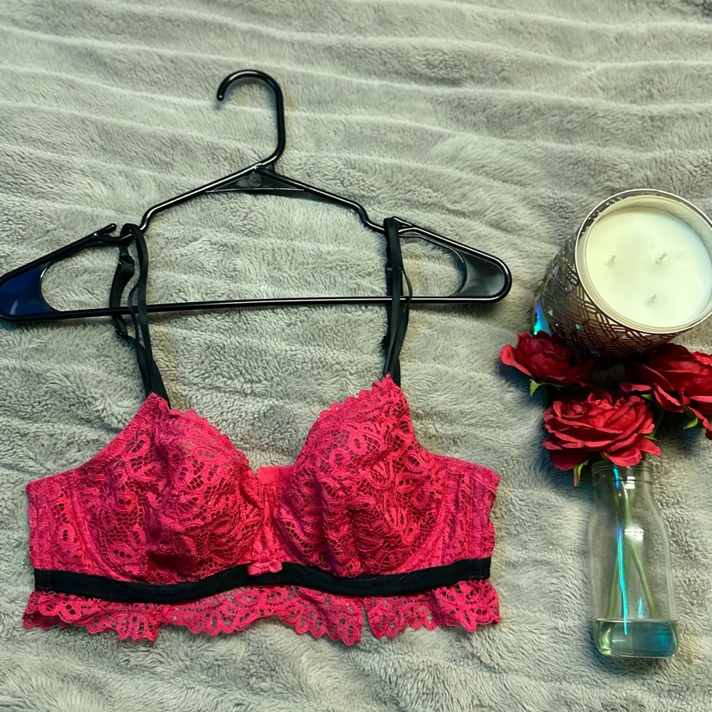 36D bra la vie en rose pink black lace unlined
